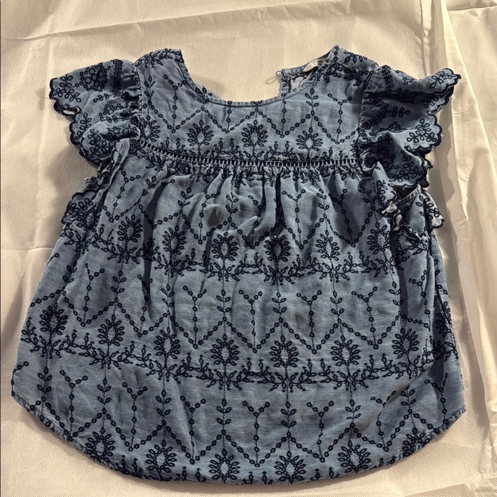 crown & ivy Blue Embroidered Short Sleeve Top